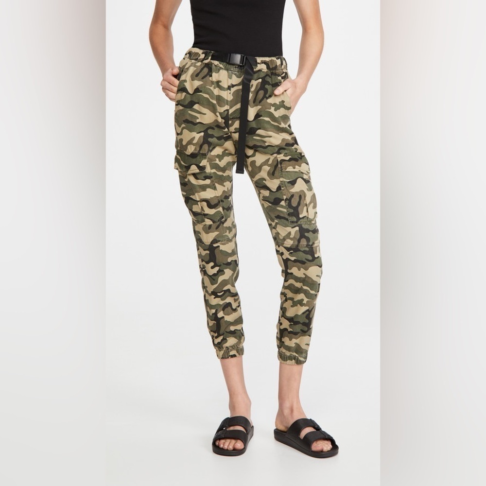 Pam & Gela Green Camouflage Print Cargo Cropped Military Pull On Pants Size‎ S